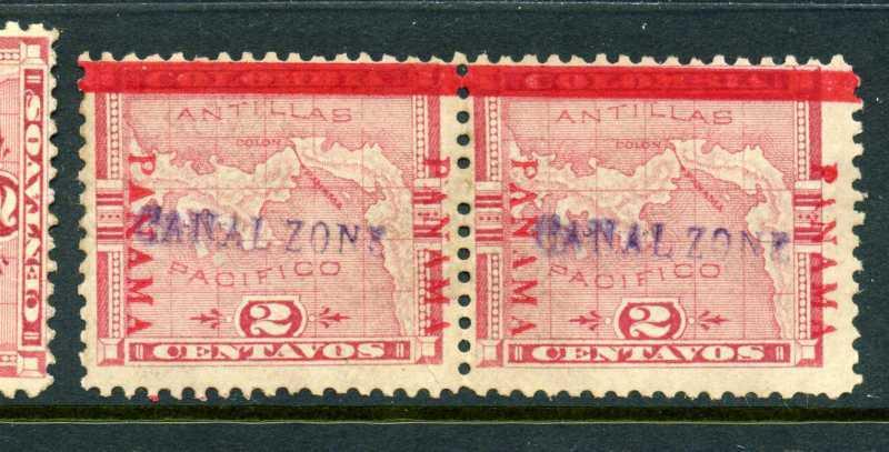 Canal Zone 1 Overprint Pair of Stamps with Scarce Varieties w/PF Cert (CZ1 pf1)