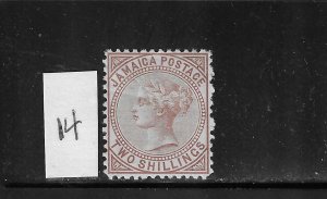 JAMAICA SCOTT #14 1875 2SH (RED BROWN) - WMK 1- MINT HINGED