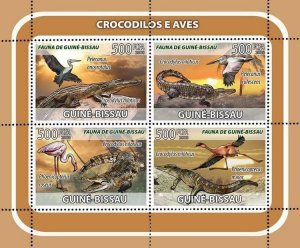 Crocodile Stamp Reptile Birds Pelican Flamingo Crocodylus Niloticus S/S MNH