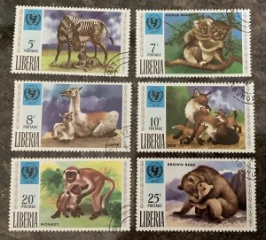 Liberia 1971  Scott  571-576 CTO - animals and their young, UNICEF 25th