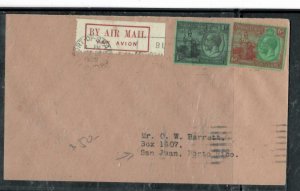 TRINIDAD  & TOBAGO COVER (P1808B)1929 KGV 6D+1/- A/M TO PORTO RICO ARRIVAL PMK