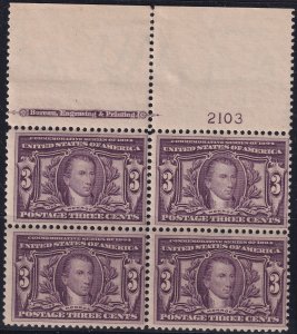 #325 Mint NH, F-VF, Plate number block of 4, imprint (CV $1050) (CV $170 - ID...