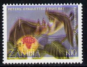 Zambia 1989 Fruit Bat 10K value unmounted mint with blue ...