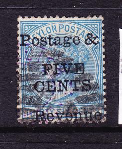 CEYLON 1885  5c on 36c  QV   FU   SG 156