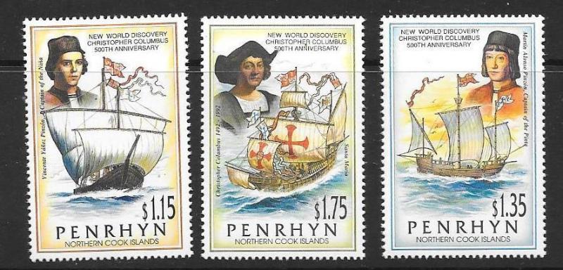 PENRHYN ISLAND SG477/9 1992 COLUMBUS MNH