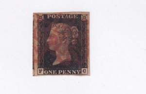 GB 1840 QV SG1 PENNY BLACK PLATE 1b 4 MARGINS RED/BROWN MX ALPHA F-C