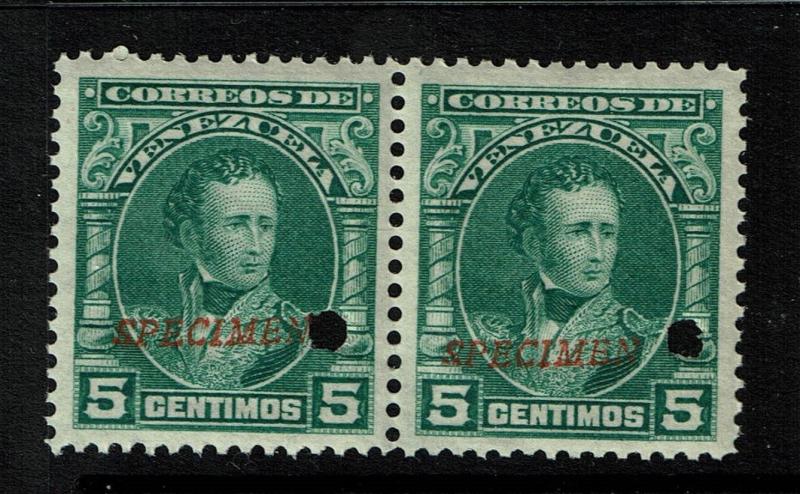Venezuela 1904 5c blue green Specimen, Mint Never Hinged, pair - S1418