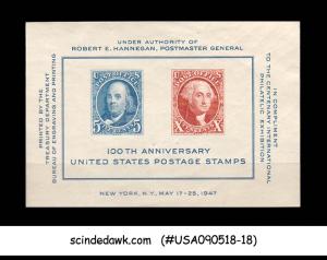 UNITED STATES 1947 100th ANNIVERSARY US POSTAGE STAMPS SOUVENIR SHEET MNH