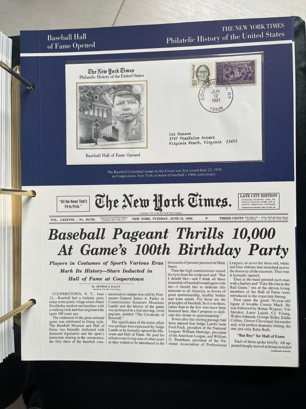 NY times Philatelic history of US panel: Baseball hall of fame opened