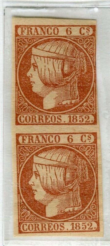 SPAIN; 1852 classic Isabella Imperf Scarce Essais/ Trial mint 6c. PAIR,