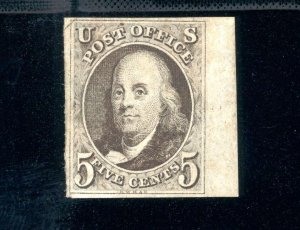 USAstamps Used XF US 1847 Franklin 1st Stamp Scott 1a With Cancel Removed +Cert 