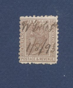 NEW ZEALAND - Scott 65 - used, pinhole - 6p brown Victoria - 1882 -
