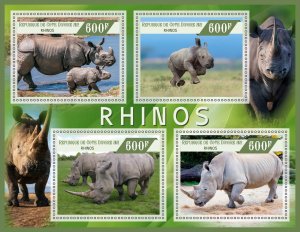 Stamps. Animals, Rhinos Cote Divoire 2022 year 1+1 sheet perforated