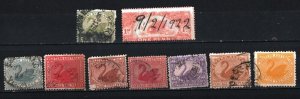 WESTERN AUSTRALIA 1890-1912 SET OF 9 STAMPS USED/HINGED