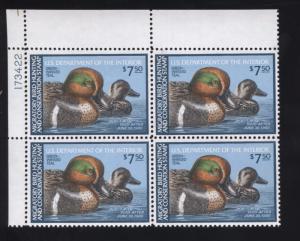 1979 US Federal Green Winged Teal Duck Hunting Stamp RW46 Plate Block of 4 VF NH