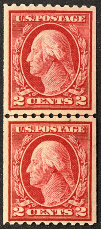 US #442 LINE PAIR, SCV $300.00 XF mint never hinged, well centered, super fre...