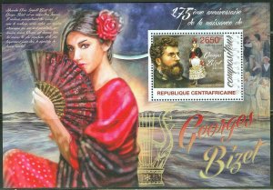CENTRAL  AFRICA 2013 175th BIRTH ANNIVERSARY GEORGES BIZET S/SHEET  MINT  NH
