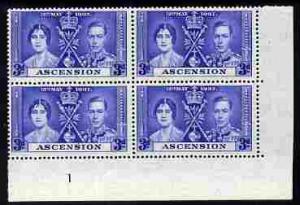 Ascension 1937 KG6 Coronation 3d corner plate block of 4 ...