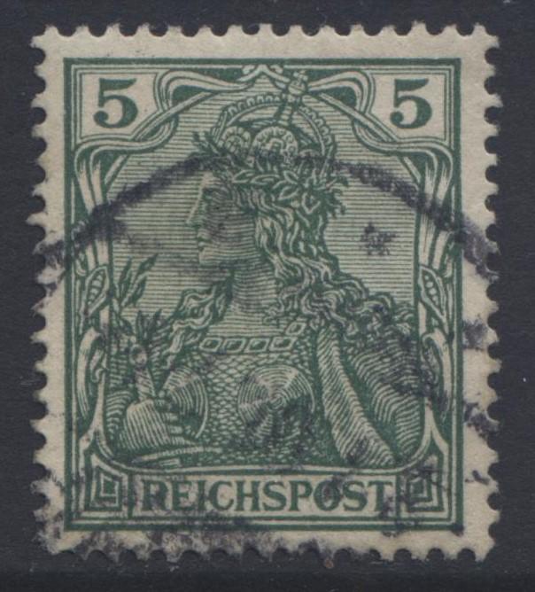 GERMANY. -Scott 54 - Definitives -1900 -Used - Green -Single 5pf Stamp3