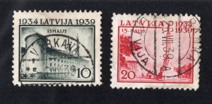 Latvia 1939 10s & 20s Unity Day Issue, Scott 209-210 used, value = $2.40