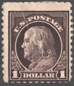 SC#518 $1.00 Franklin Single (1917) Uncancelled/No Gum/Fault