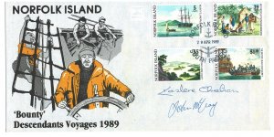 Norfolk Islands Sc#452-455 Bounty Descendants Voyages 1989 Cover - Signed!