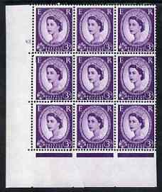 Great Britain 1958-65 Wilding Crowns 3d corner cyl block ...