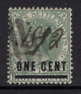 Straits Settlements  #82  used  1892  Victoria  surcharge 1c on 8c  gray green