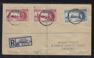 SOMALILAND COVER (PP0312B)   KGVI  PEACE SET REG HARGEISA  TO ENGLAND 