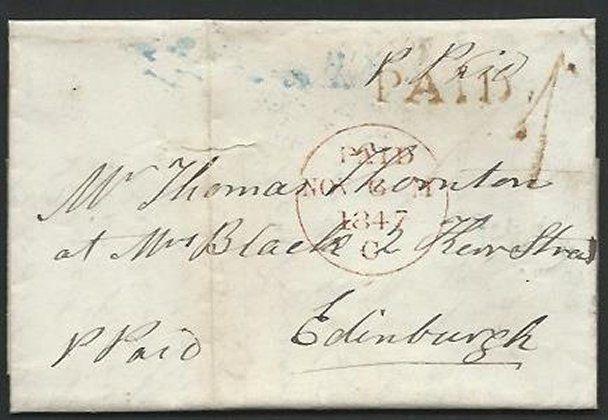 GB SCOTLAND 1847 wrapper FORFAR : PAID and UPP 1 in red....................60834