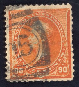 US Scott 229 Used 90c orange 1890 Perry Lot Z524 bhmstamps