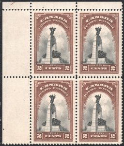 Canada SC#247 2¢ National War Memorial, Ottawa Corner Block of Four (1939) MNH