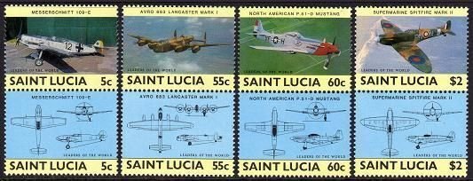 St Lucia 762-765 ab pairs, MNH. Michel 763-770. World War II Aircraft, 1985.