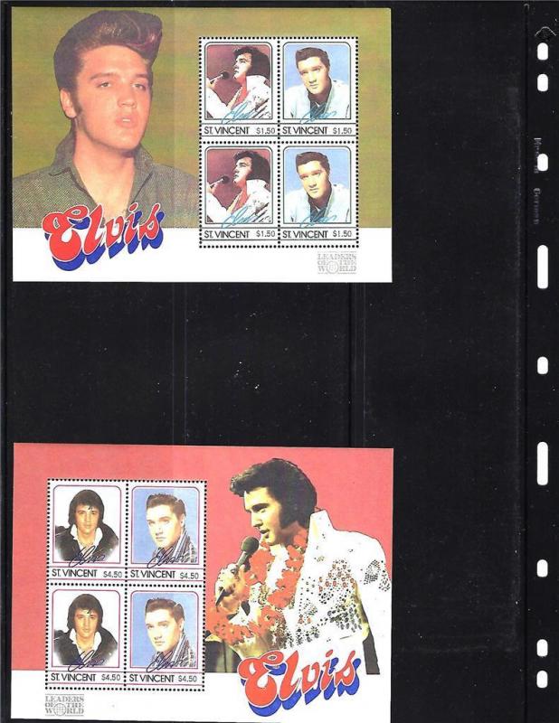 Deux (2) Elvis Souvenir Feuilles Publié 1985 par St.Vincent les Mint Never