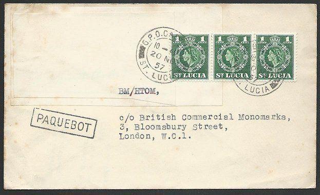 ST LUCIA 1957 cover, boxed Paquebot........................................50180