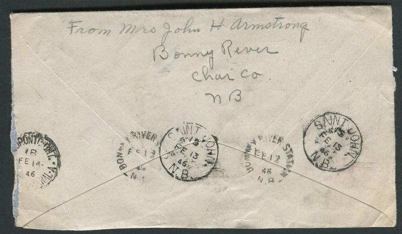 NEW BRUNSWICK SPLIT RING TOWN CANCEL COVER BONNEY RIVER STATION