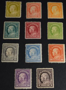 Set of 11 - 1917 US Scott #508-518 Franklin Flat Press - MT/OG/LH/VF