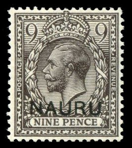 Nauru 1916 KGV 9d agate with error OVERPRINT DOUBLE, ONE ALBINO var MLH. SG 11a.