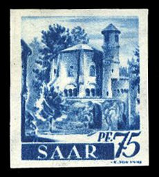 Saar #174 (Mi. 222YU) Cat€100, 1947 75pf light blue, imperf., never hinged,...