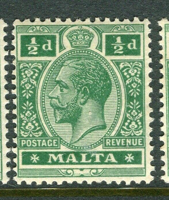 MALTA; 1914-21 early GV issue fine Mint hinged shade of 1/2d. value