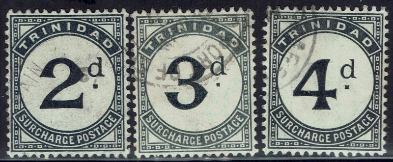 TRINIDAD 1905 POSTAGE DUE 2D 3D AND 4D WMK MULTI CROWN CA USED