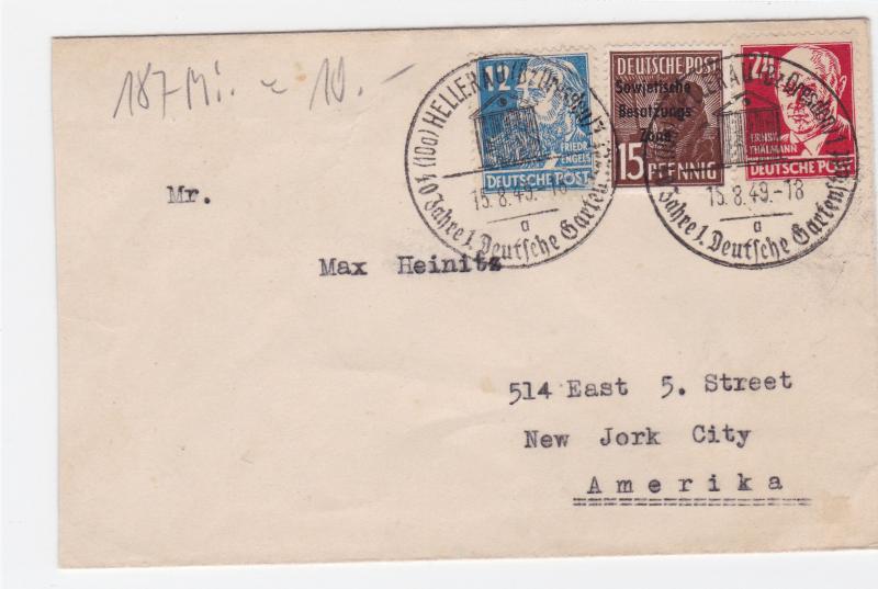 Germany Soviet Zone 1949 Hellerau to New York  stamps cover  R20733