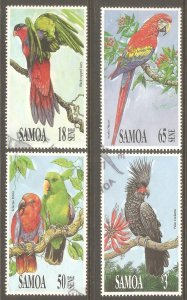 SAMOA Sc# 786 - 789 USED FVF Set4 Birds Parrot Macaw Cockatoo Lory