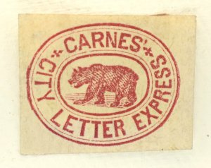 US LOCAL STAMP SCOTT #35L1 CARNE'S CITY LETTER EXPRESS 5C, 1864