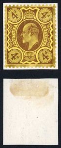 KEVII 1909 4d Colour Trial in Purple on Yellow Wmk Paper Cat 9000 pounds