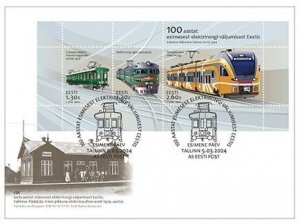 Estonia 2024 100 years since the first electric train ride in Estonia block FDC