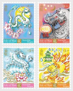 2024 Isle of Man Year Of the Dragon (4) (Scott NA) MNH