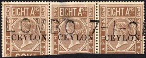 Ceylon SGT3 8a India Telegraph opt Ceylon Thin Cat 72 pounds