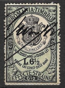 ROMANIA 1875  6 1/2L Foreign Transactions Revenue Bft.19 Used