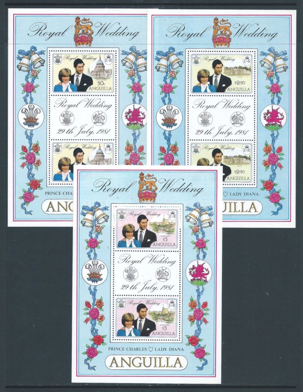 Anguilla #444a-6a NH Charles & Diana Royal Wedding - Sheetlets - New Colors
